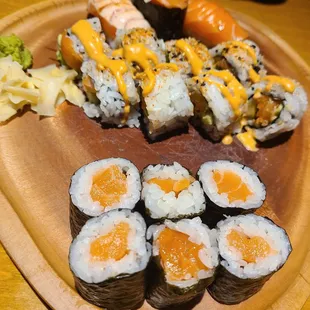 Salmon sushi plate.