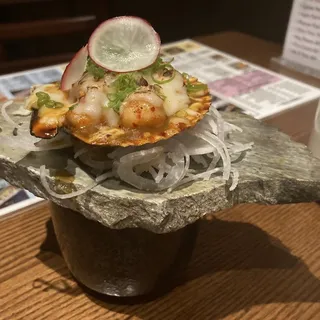 Baby Scallop with Garlic Skewer