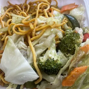 Bland Chow Mein and mixed veggies.  Run away.