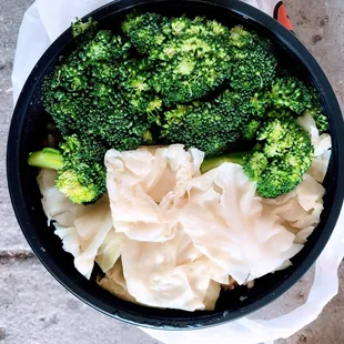 broccoli and dumplings in a bowl