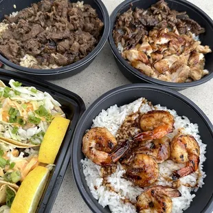 Beef Bowl, Beef/Chicken Bowl and Shrimp Bowl, yummy