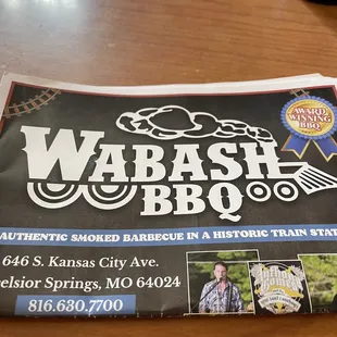 the menu of the restaurant