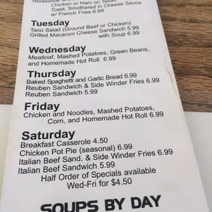 Daily specials menu