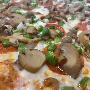 a closeup of a pizza