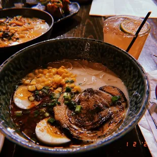 Spicy Miso Ramen (left) Tonkotsu Ramen with Spicy Rayu (right)