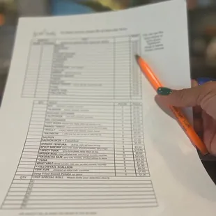 Sushi Menu - To Order