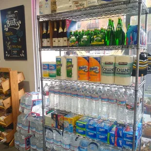 a display of bottled water