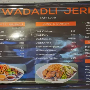 the menu for the restaurant