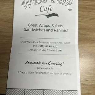 Front of menu