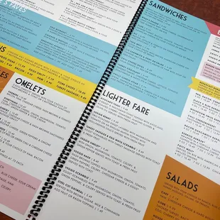the menu for the restaurant