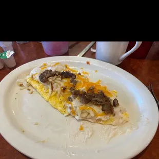 Country omelette........ it sat in the serving window for ever and I get my food cold, plus my coffee was ice cold.