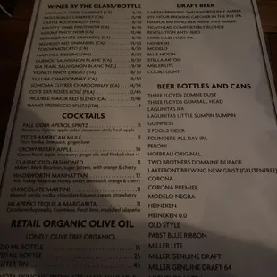 Menu drinks