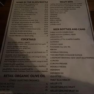 Menu drinks