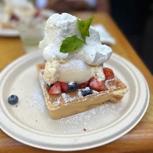 Berries and cream waffle. My wife and I split it, so normally they give you two.
