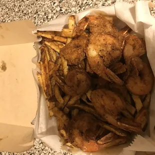 Fried shrimp and hand cut fries