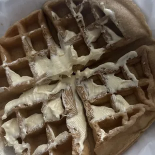 A cold waffle. Today's service sucked allllll around the board today. From the waiter with the glasses to the chef  serving cold waffles