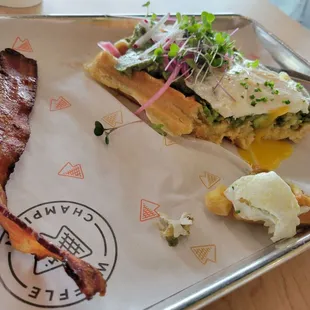 Avocado toast. The bacon was from a side not with the toast.