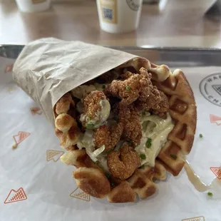 Crawfish Po Boy Waffle Sandwich