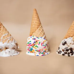 three different flavors of ice cream