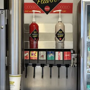 Soda fountain with Cherry &amp; Vanilla Syrups to make Cherry coke, how cool