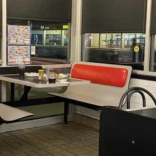 Booth that was never cleaned during our visit even though we were the only customers there. * Note all the booths were like this