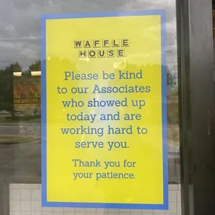 a sign in the window