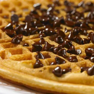 a waffle with chocolate chips on top