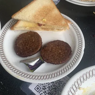 Sausage patties and toast