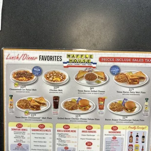 a menu for waffle house