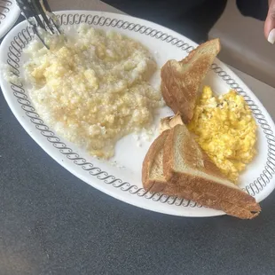 Grits, Scrambled Eggs with Cheese, and White Toast
