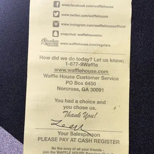 I BELIEVE WAFFLE HOUSE HAS THE BEST RECEIPTS!