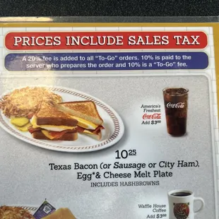 Meals include Sales Tax for dine-in. (20% for Togo orders)