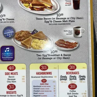 menu, pancakes