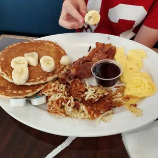 Chantilly Special with bannas. Egg scrambled and bacon.