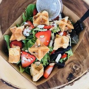 Summer Lovin' Salad with savory garlic waffle croutons at Waffle Love