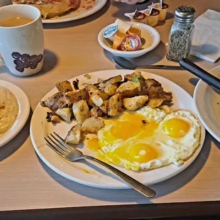 a variety of breakfast foods on a table