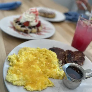 Split decision sampler with strawberry cheesecake waffle.