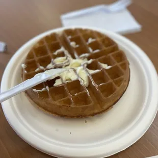 Plain waffle with butter