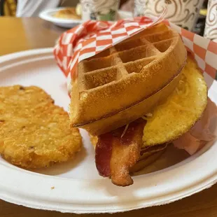 Waffle breakfast sandwich