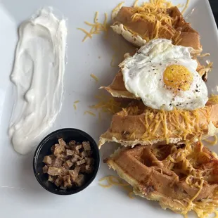 a waffle sandwich with a fried egg on top