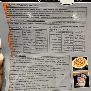 a menu for waffles inc
