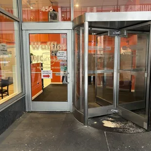 A sign telling people not to use the door that is accessible.
