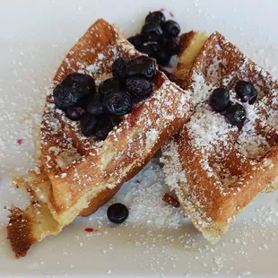 waffles with blueberries and powdered sugar