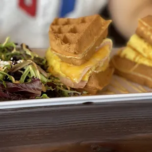Ham and cheese waffle