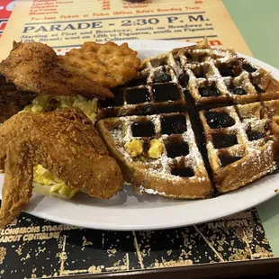 Full Waffle Breakfast W/ 2 Wings. Mines was blueberry. Delicious!!!