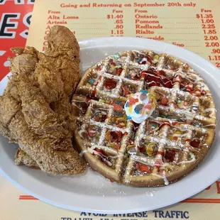 Chicken and a waffle