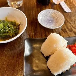 Seaweed Salad and Onigiri