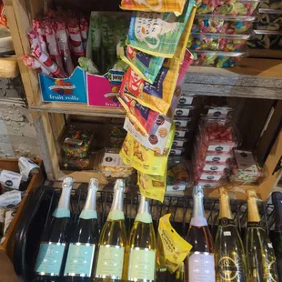 bottles of wine and snacks