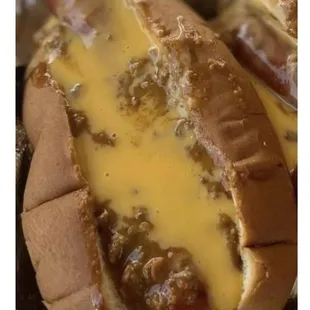 Homemade Beef  Chili, 100% Beef Hot Dogs on a European Bun.