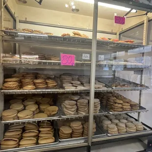 a display case full of donuts